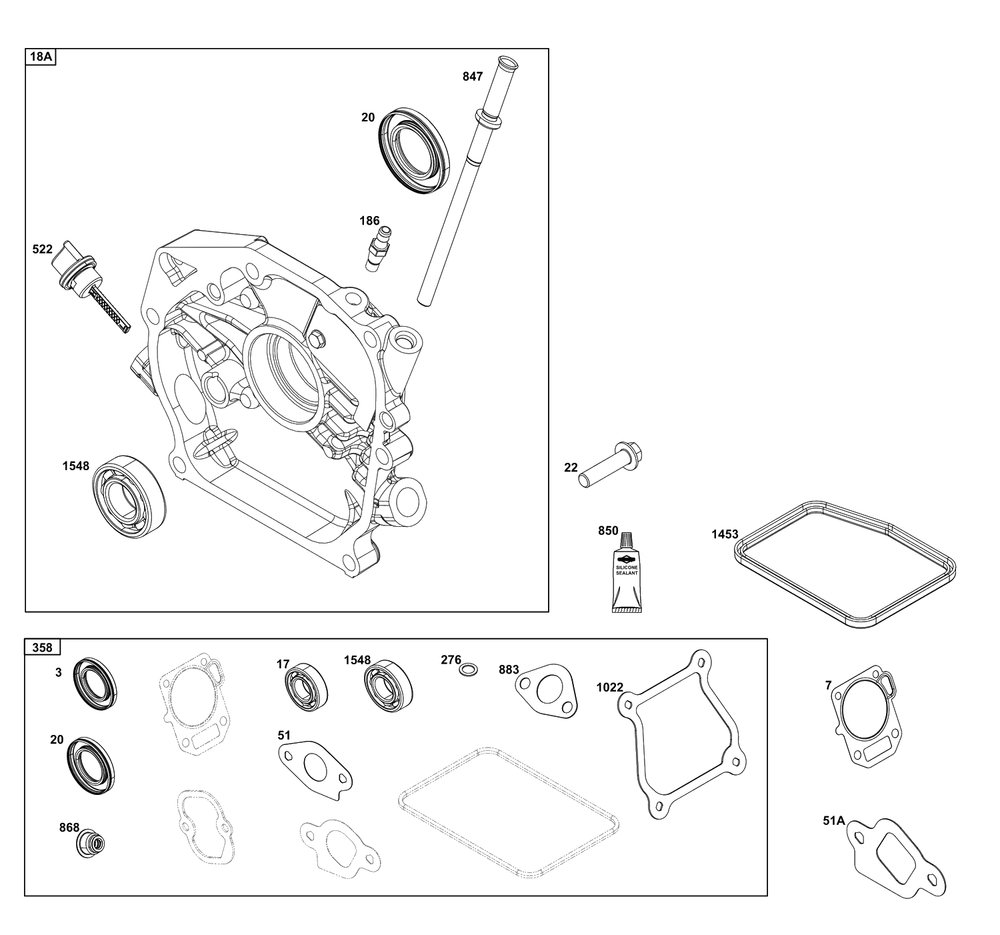 Crankcase Cover/Sump Group Diagram and Parts List for 10V332-0040-F1  Briggs and Stratton Engine